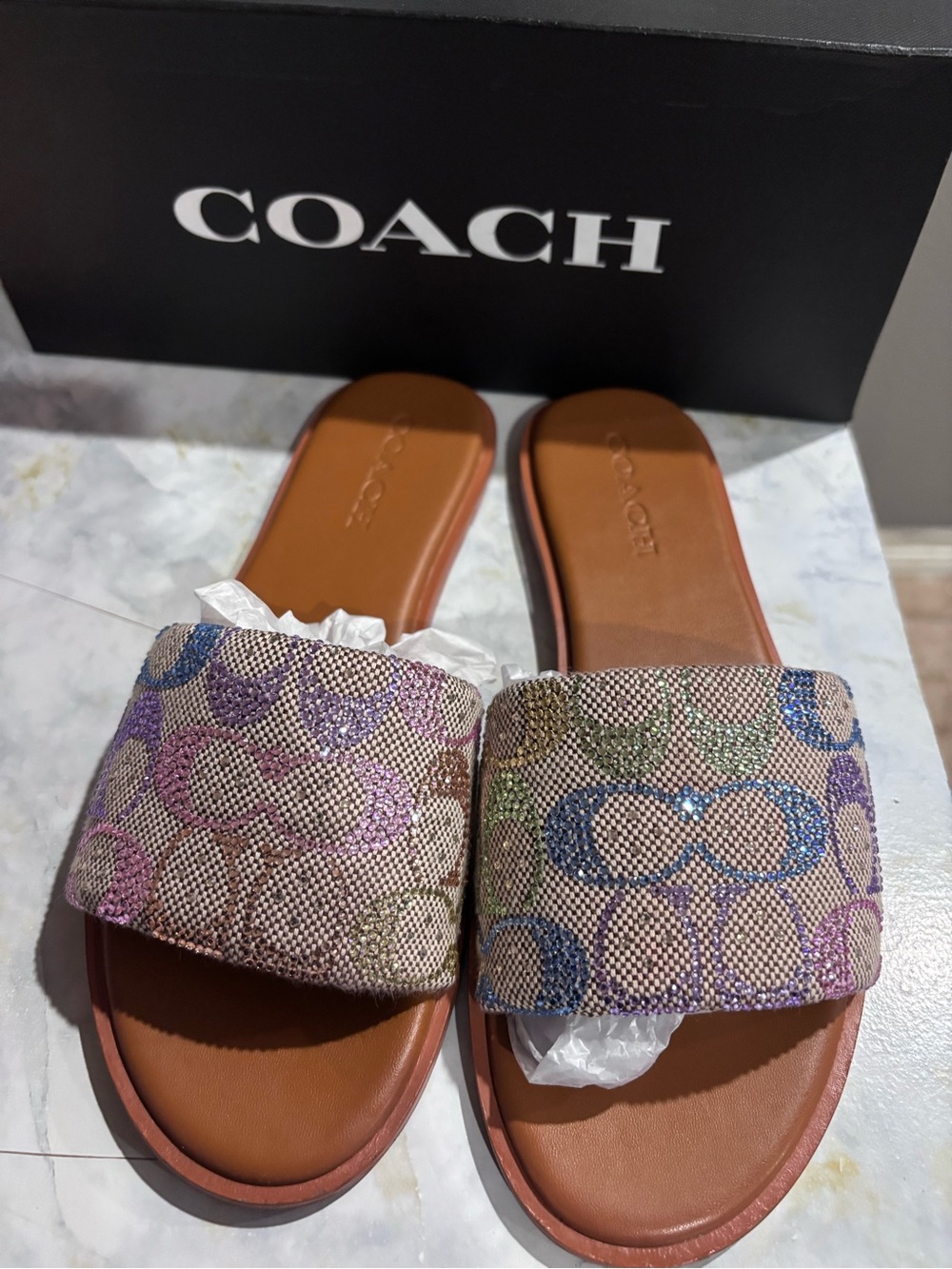 COACH Multicolor Signature Canvas Slide  ryatal Sandals with